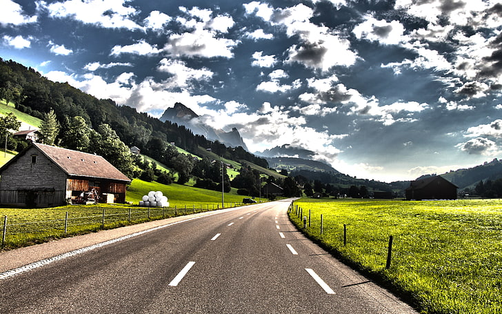 Alps, road, sky, mountain, cloud - sky, the way forward, direction, HD wallpaper