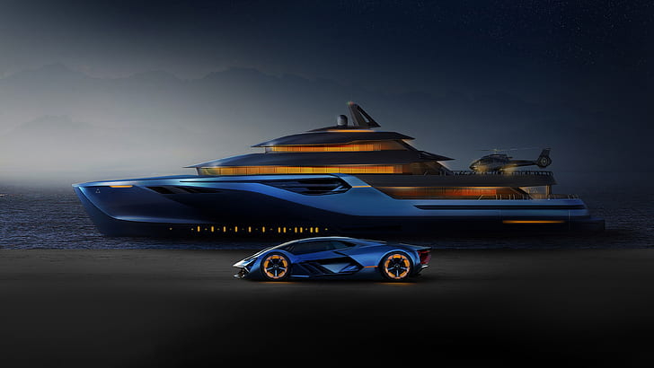 HD wallpaper: rendering, Lamborghini, yacht, The Third Millennium