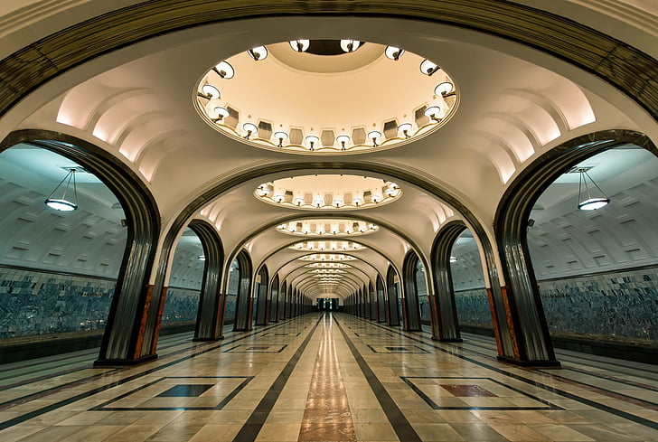 Man Made, Subway, Metro, Moscow, Railroad, Station, Tunnel