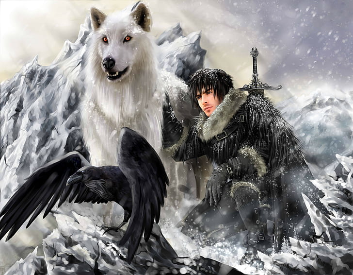 The song of ice and fire, Game of thrones, Jon snow, Ghost, HD wallpaper