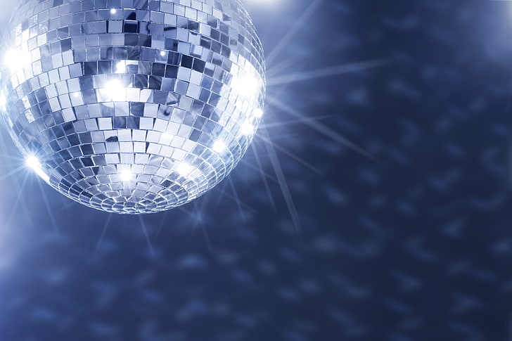 silver mirror ball, Music, Party, Disco ball, The glare from the ball
