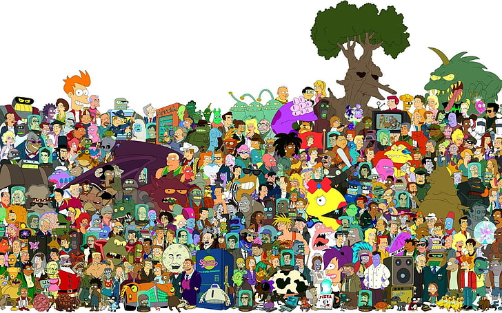 cartoon characters digital wallpaper, Futurama, large group of people