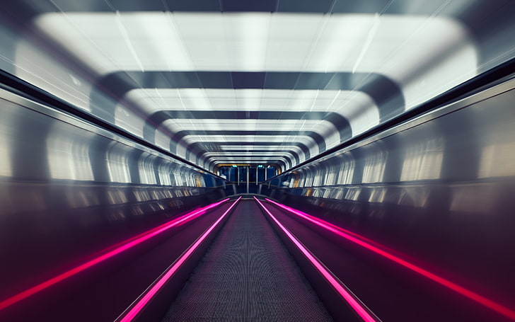 gray and pink concrete road, Oslo, subway, tracks, lights, motion blur, HD wallpaper