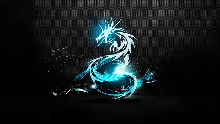 gray and blue dragon illustration, Fire dragon, cyan, motion, HD wallpaper
