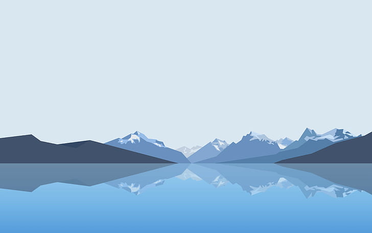clear sky, low poly, landscape, mountains, lake, reflection