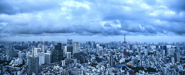 panoramic photography of city buildings, tokyo, tokyo, Dusk, Panorama, HD wallpaper