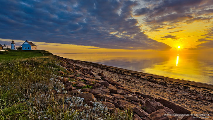 Panmure Island Lighthouse, Prince Edward Island, Sunrises/Sunsets, HD wallpaper