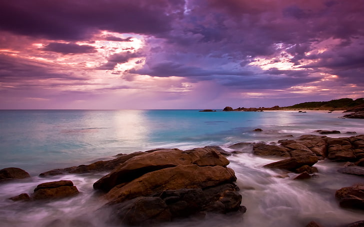 brown rock, beach, Australia, Meelup beach, landscape, water, HD wallpaper