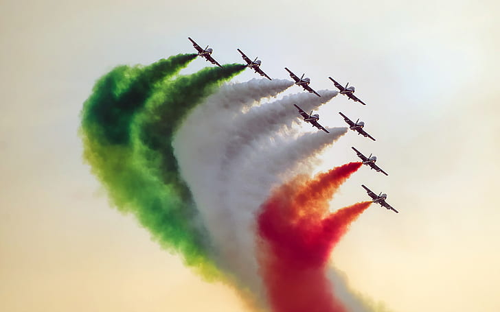 Smoke, Indian Air Force, White, Saffron, Fighter jets, Green