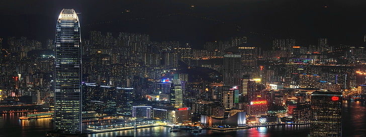 cityscape, Hong Kong, China, building exterior, night, architecture, HD wallpaper