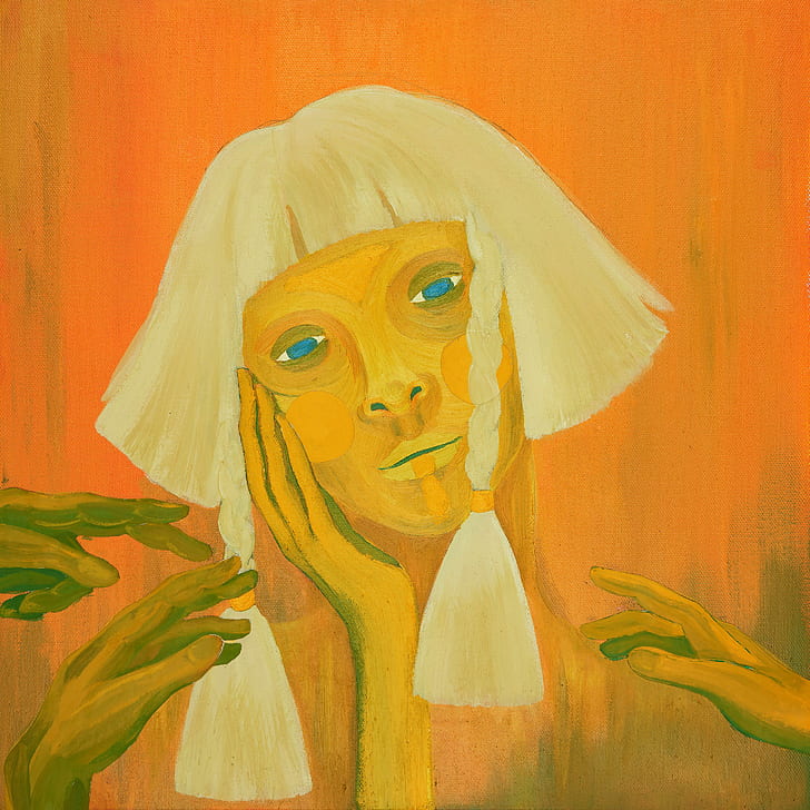 Aurora Aksnes, music, artwork, blonde, orange background, face