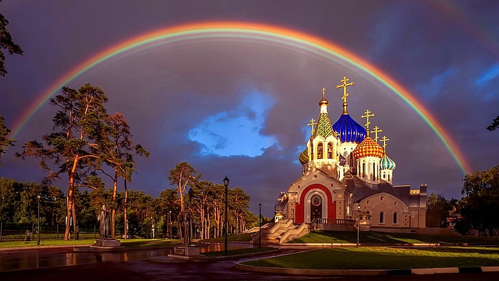 church, st igor of chernigov, rainbow, peredelkino, cloudy