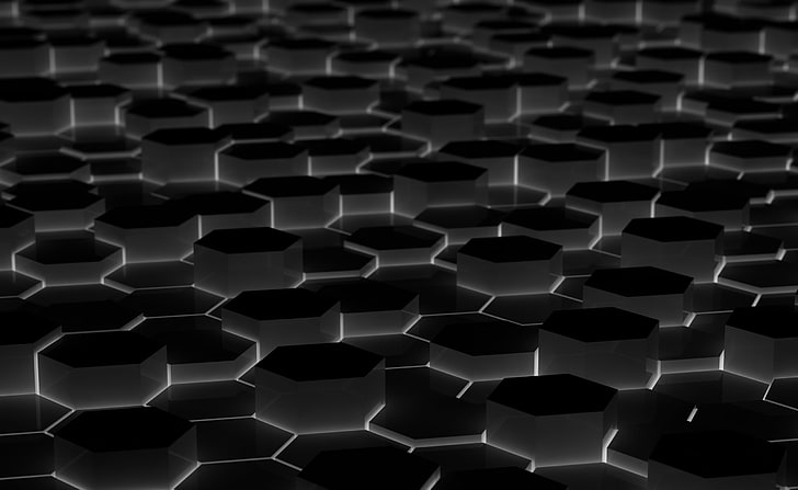 Black Hexagons, Artistic, Abstract, pattern, full frame, backgrounds