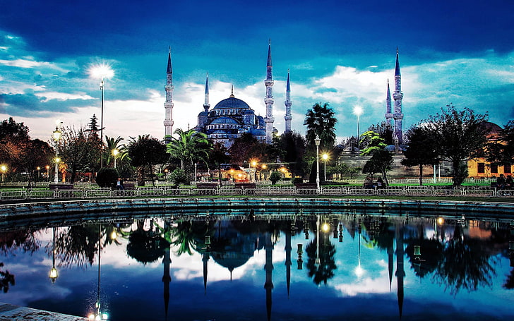 Blue Mosque, Turkey, Islamic architecture, reflection, Sultan Ahmed Mosque, HD wallpaper