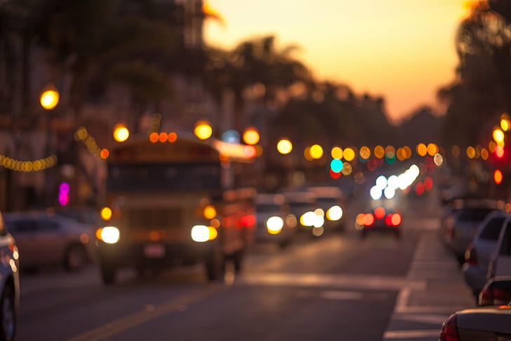 bokeh photography of cars on road, California, USA, United States of America