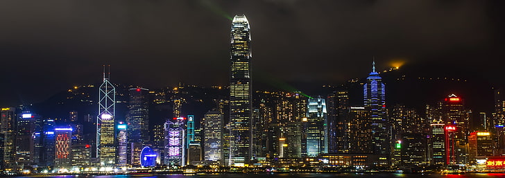 black and green computer motherboard, night, cityscape, Hong Kong, HD wallpaper