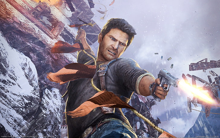 Uncharted 2 poster, among thieves, nathan drake, weapons, men, HD wallpaper