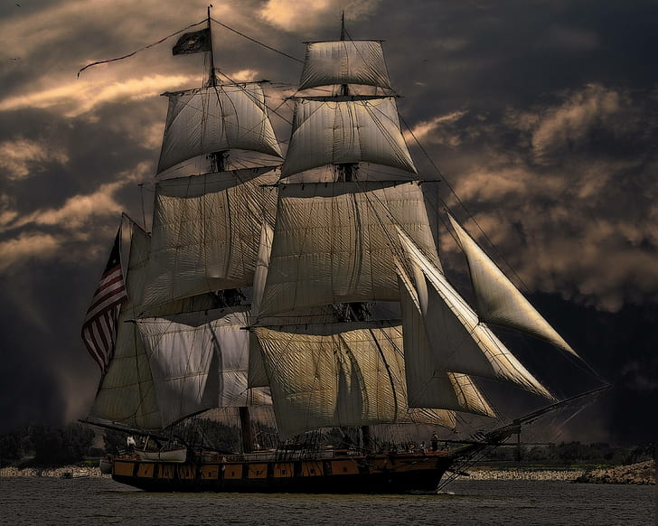 sailboat, vessel, ship, sailing, nautical, sea, HD wallpaper