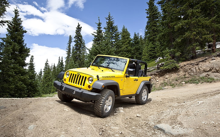 yellow Jeep Wrangler Rubicon, road, serpentine, Jeep Wrangler 2011, HD wallpaper