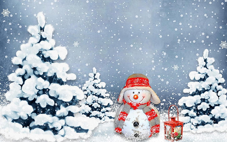 snow, winter, new year, christmas, snowman, HD wallpaper