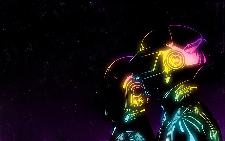 Daft Punk, music, night, illuminated, glowing, multi colored