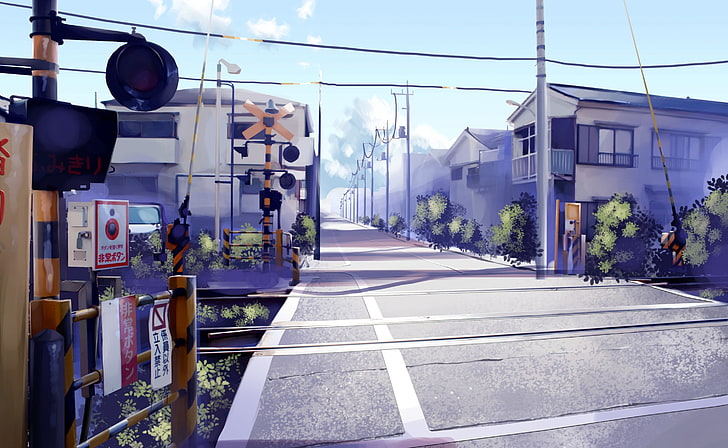 Japan Railroad Crossing, animated street wallpaper, Artistic, HD wallpaper
