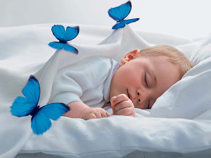 white blanket, child, baby, sleep, dream, butterfly, angel, sweet