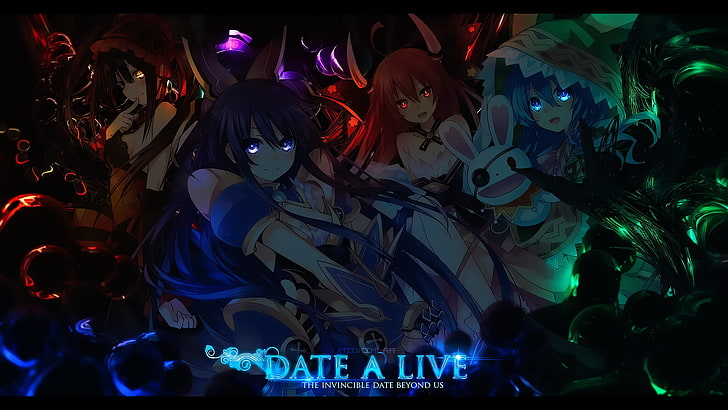 Anime, Date A Live, night, illuminated, multi colored, indoors, HD wallpaper