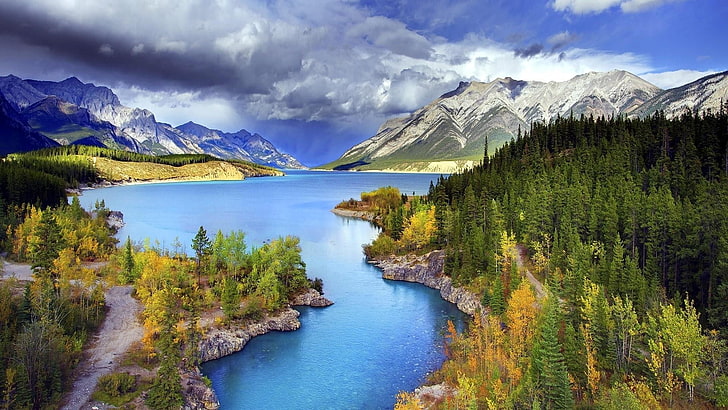 abraham lake, canada, mountain, mount scenery, nature reserve, HD wallpaper