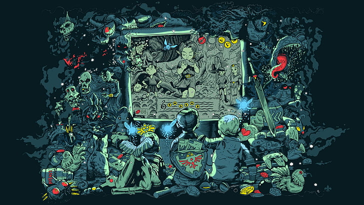 comic strip digital wallpaper, The Legend of Zelda, Link, Princess Zelda