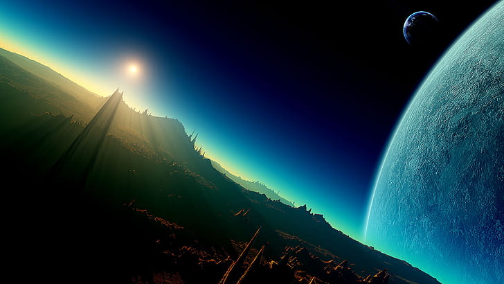 Sci Fi Planet Rising, space and planet, HD wallpaper