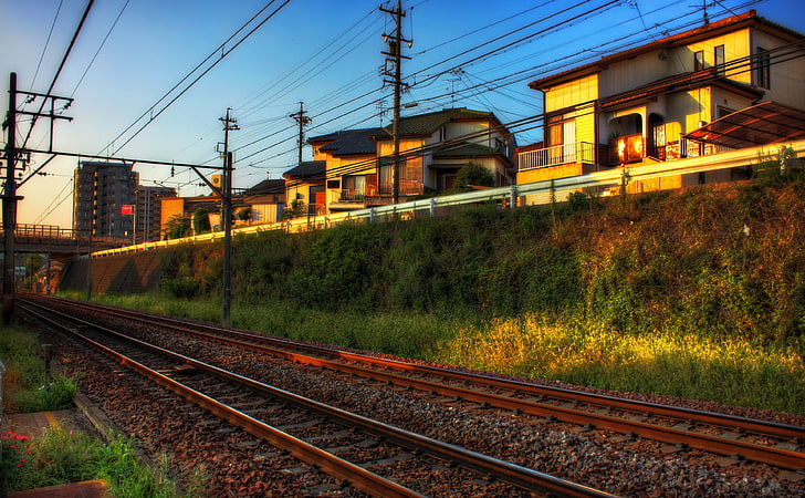 Train Tracks And Light, brown train tracks, Asia, Japan, Blue