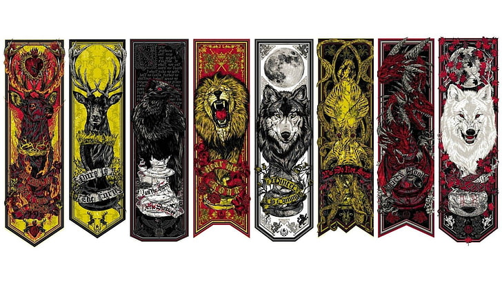 Game of Thrones tapestries, sigils, A Song of Ice and Fire, multi colored