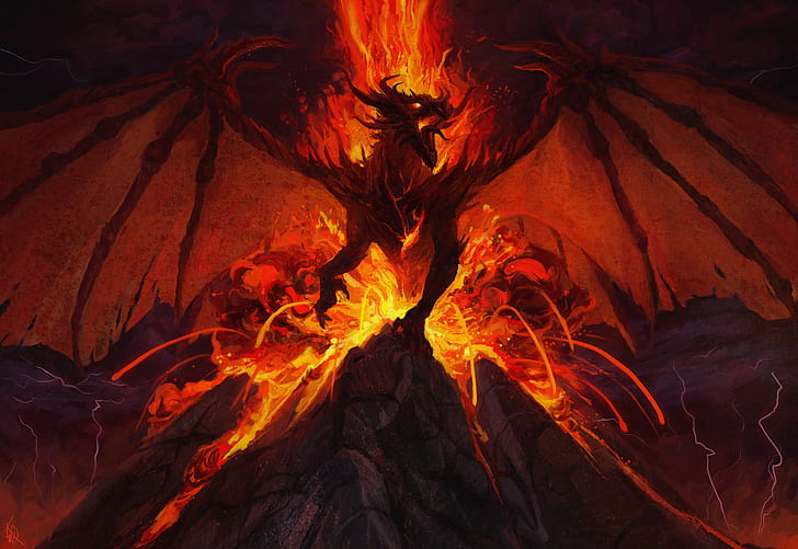 HD wallpaper: Fantasy, Dragon, Fire, Volcano | Wallpaper Flare