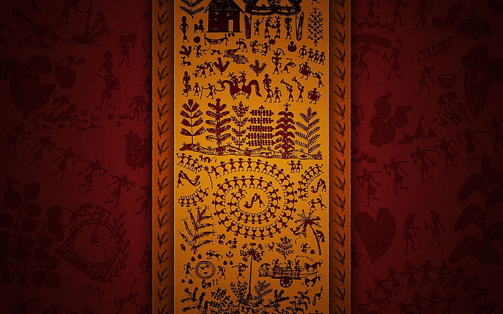 brown floral illustration, artwork, pattern, no people, indoors, HD wallpaper