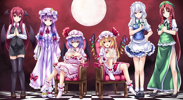 Anime, Touhou, Flandre Scarlet, Remilia Scarlet, Sakuya Izayoi, HD wallpaper