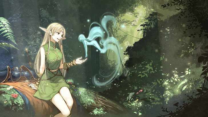 anime girls, Deedlit, elven, Record of Lodoss War, forest