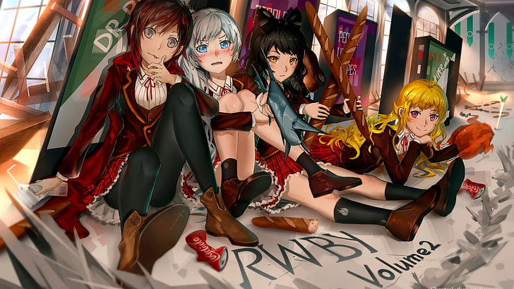 four anime characters, Rooster Teeth, RWBY, Ruby Rose (character), HD wallpaper