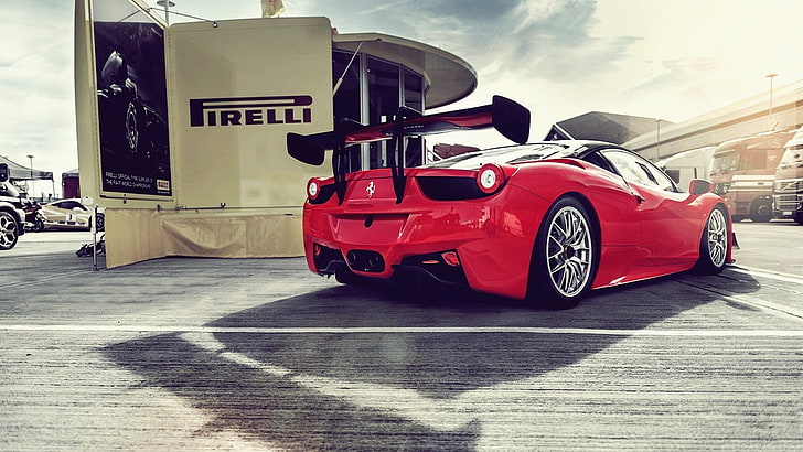 red sports car, Ferrari, Ferrari 458, red cars, rear wing, mode of transportation, HD wallpaper