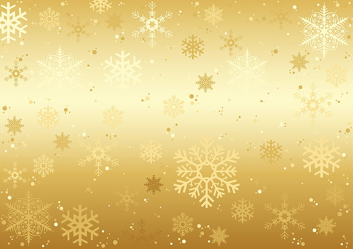 winter, snow, snowflakes, background, golden, Christmas, HD wallpaper