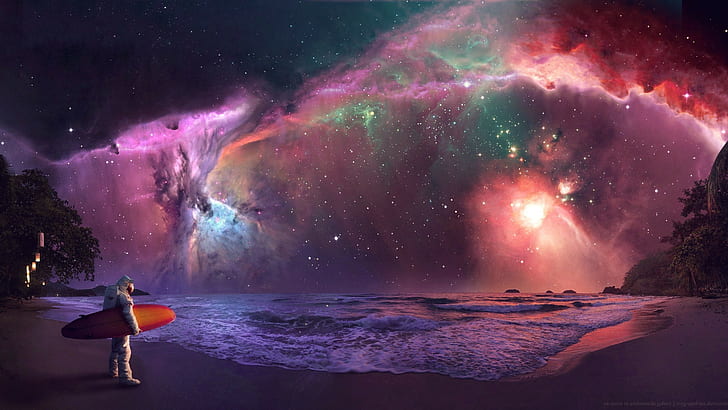 Space, Astronaut, Surfers, Outer Space, Stars, HD wallpaper