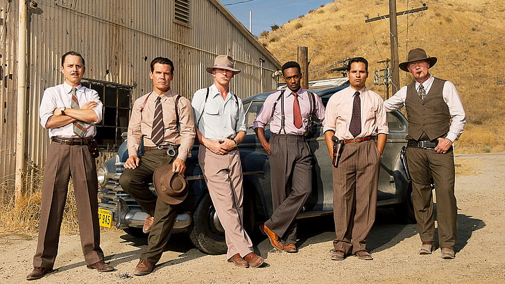 gangster squad, full length, group of people, men, looking at camera