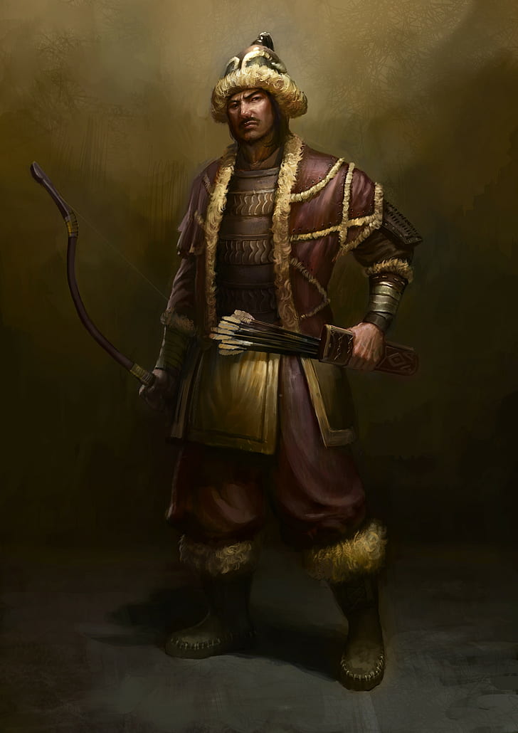 Ancient, arrows, boots, bow, fantasy Art, Genghis Khan, Looking At Viewer, HD wallpaper