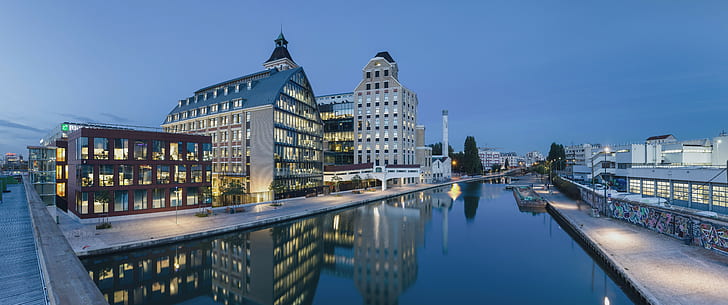 ultrawide, Paris, office, modern, river