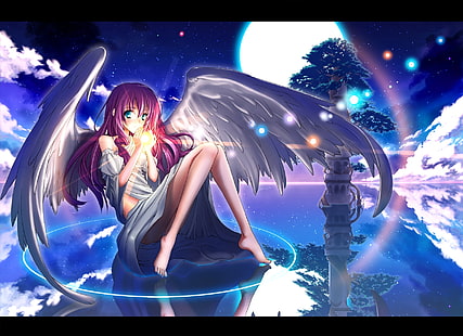 HD wallpaper: angels water clouds stars blue eyes fantasy art pink hair  artwork anime angel wings anime girls moon Space Moons HD Art | Wallpaper  Flare