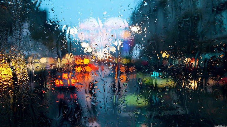 bokeh, water on glass, FaZe Rain, water drops, lights, window, HD wallpaper