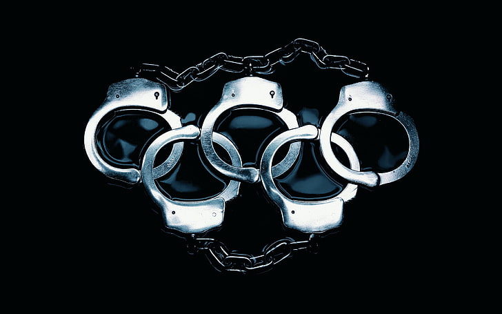 silver handcuffs, round, ring, metal, symbol, illustration, black Color, HD wallpaper