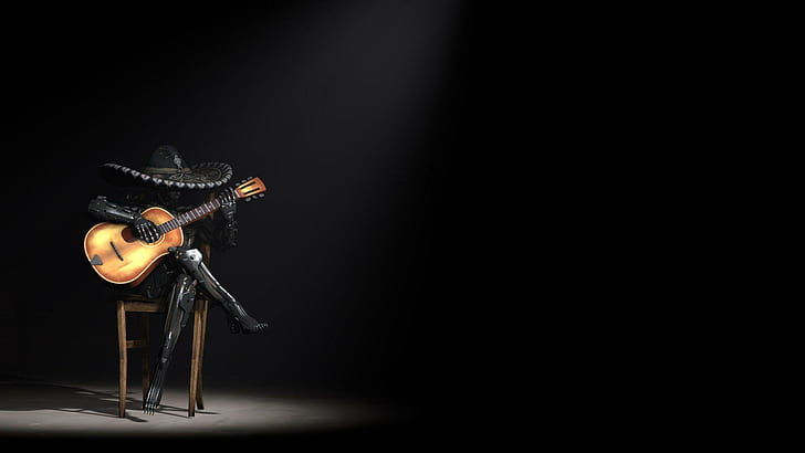 Raiden - Metal Gear Solid, person in black sombrero playing guitar illustration