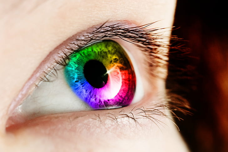 green, yellow, blue, purple, and pink colored eye, Spectral, eye  eye, HD wallpaper