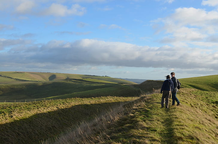 two man in the middle of the field, Wansdyke, Wiltshire, countryside
